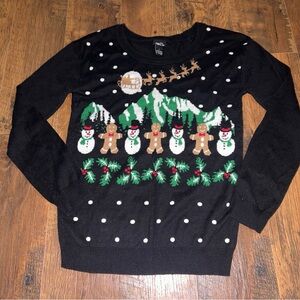 Rue21 Black Festive Sweater with Snowmen and Gingerbread Men